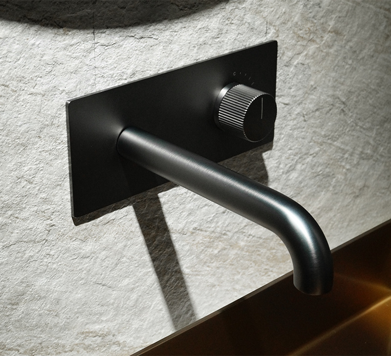 Modern Wall Mount Brass Black Vessel Basin Tap Faucet with Concealed Valve for European