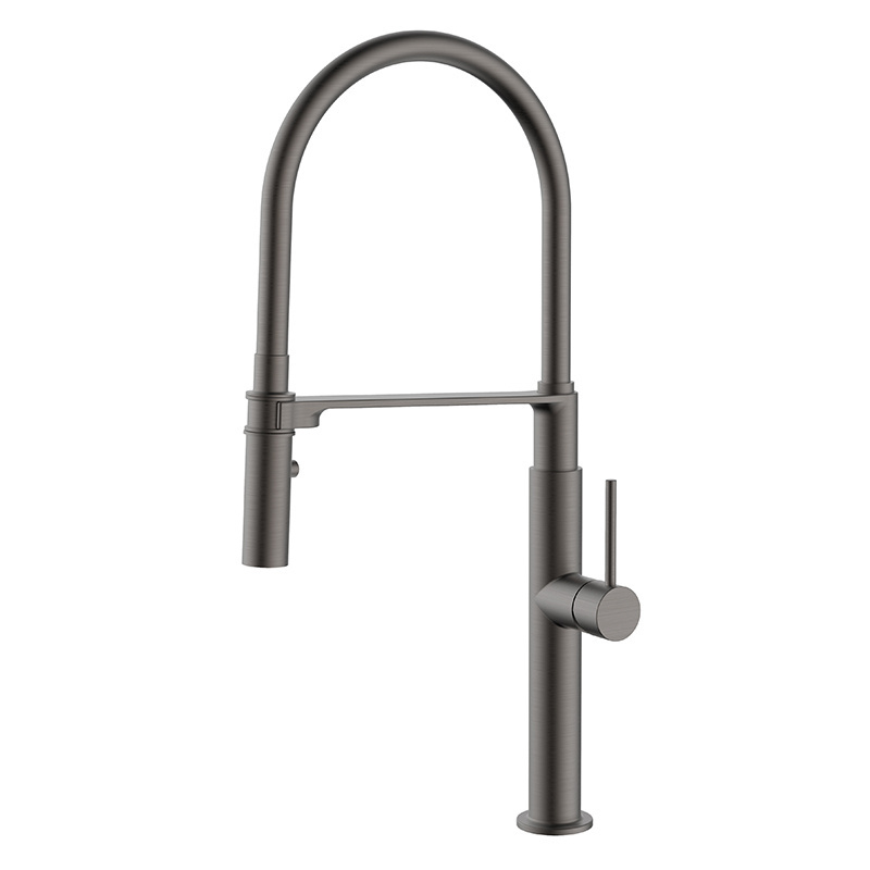 Brushed Gun Grey Tap Ware Kitchen Sink Faucet with Pull Down Spray, Solid Brass Kitchen Faucet