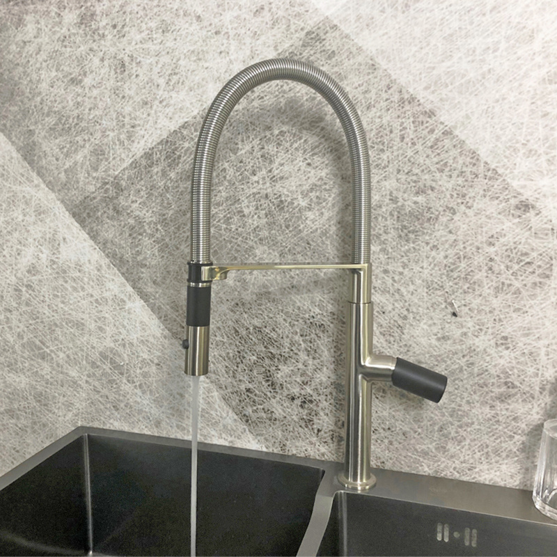 High Arc Brushed Nickel Single Level Brass Pull Down Sprayer Pull Out Kitchen Sink Faucets