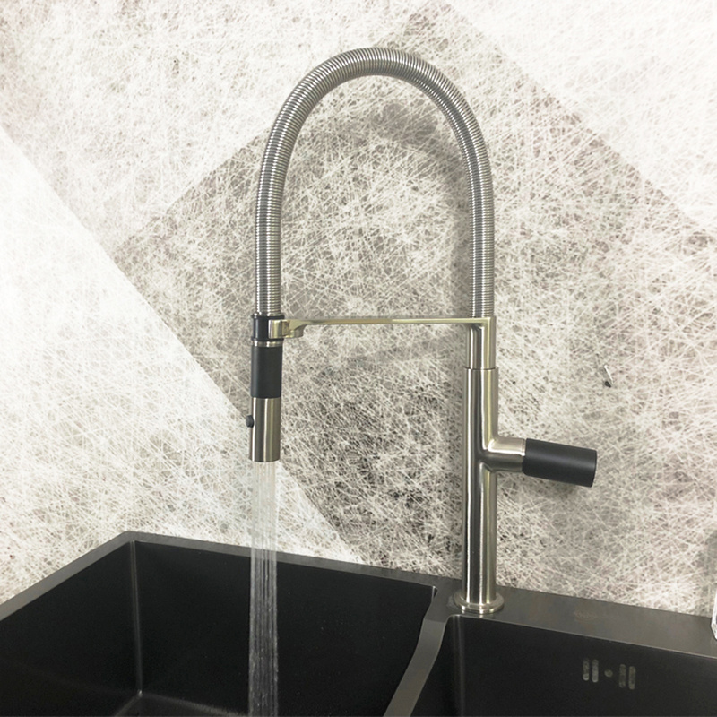 High Arc Brushed Nickel Single Level Brass Pull Down Sprayer Pull Out Kitchen Sink Faucets