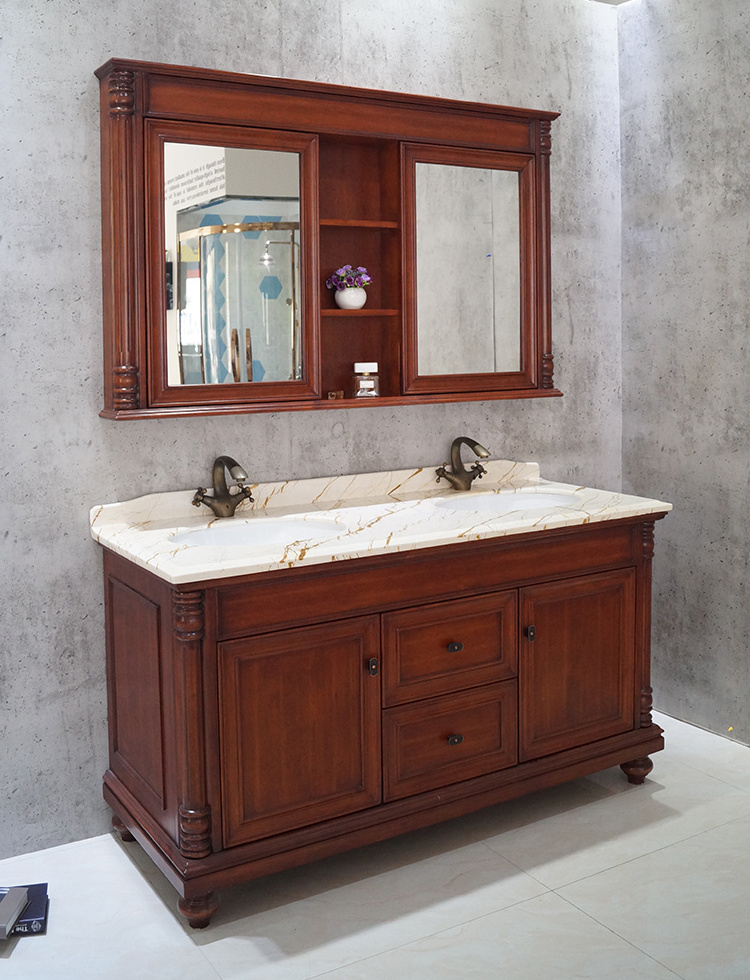 Designer design luxury antique curved wooden bathroom vanity with curved mirror cabinet