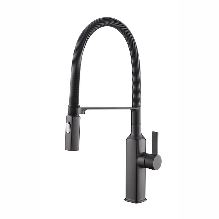 Double hole Black stainless steel Brass Basin Faucet Pull Out Kitchen Faucet