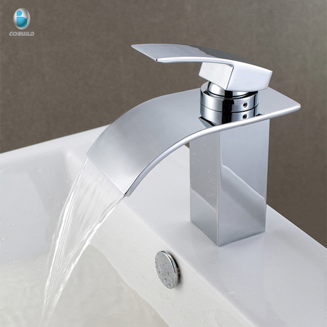 Hot usa bathroom waterfall wash basin faucet, bathroom vessel brass waterfall faucets