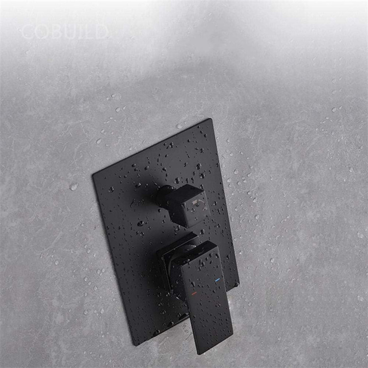 12 Inch Rain Pressure Boosting Ceiling Shower Heads Faucet Square Concealed Shower Set Black