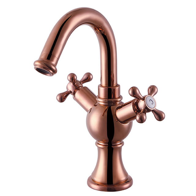 French gold bathroom faucet short USA double handle wash basin faucet