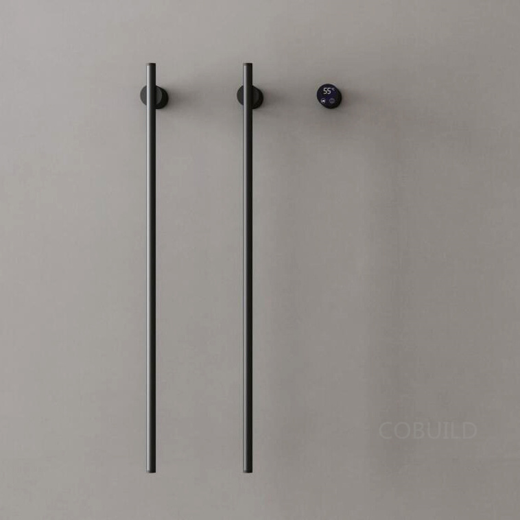 European Luxury Wall Hung Tower Warmer 20 Inch Concealed Timer Slim Black Electric Towel Rails