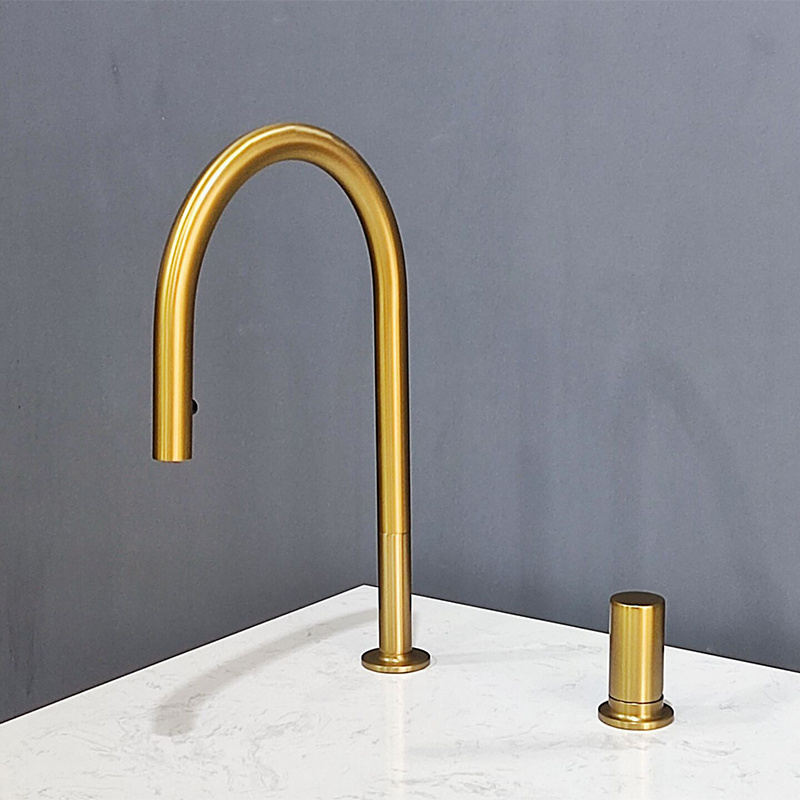 Gold pull down kitchen mixer brass kitchen faucet