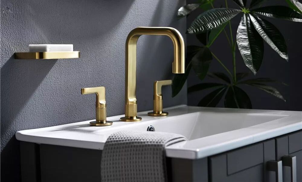 2 Handles Nice Satin Brushed Gold Bathroom faucets Brass Water Basin Faucet for Bathroom