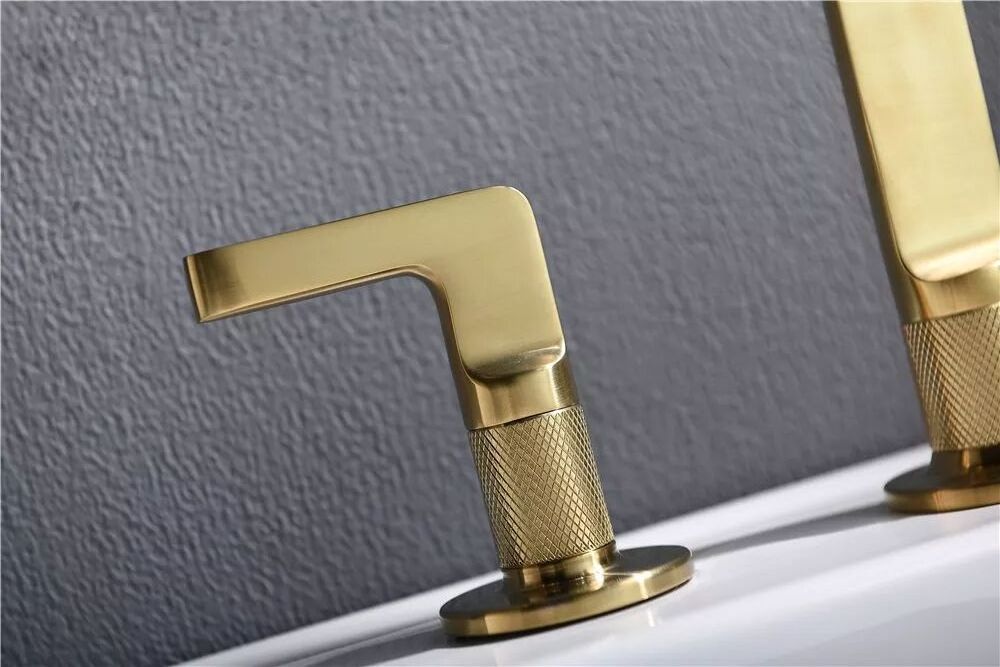 2 Handles Nice Satin Brushed Gold Bathroom faucets Brass Water Basin Faucet for Bathroom