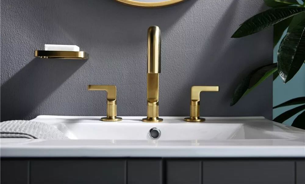 2 Handles Nice Satin Brushed Gold Bathroom faucets Brass Water Basin Faucet for Bathroom