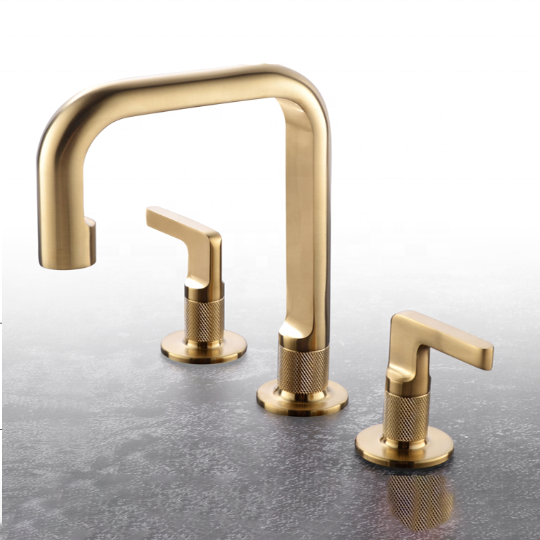 2 Handles Nice Satin Brushed Gold Bathroom faucets Brass Water Basin Faucet for Bathroom