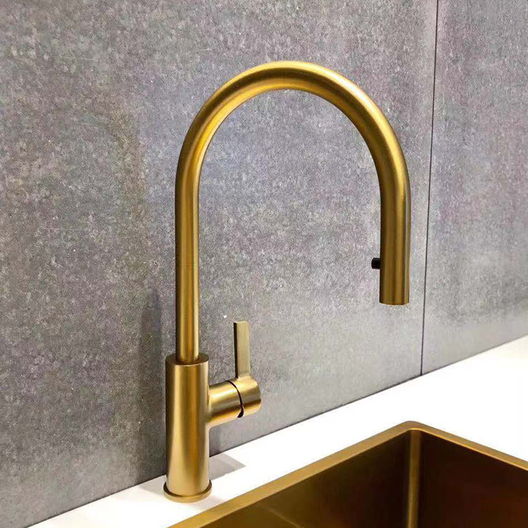 New product brass body goose neck kitchen faucet, deck mounted kitchen sink water tap, brushed gold kitchen faucet mixer