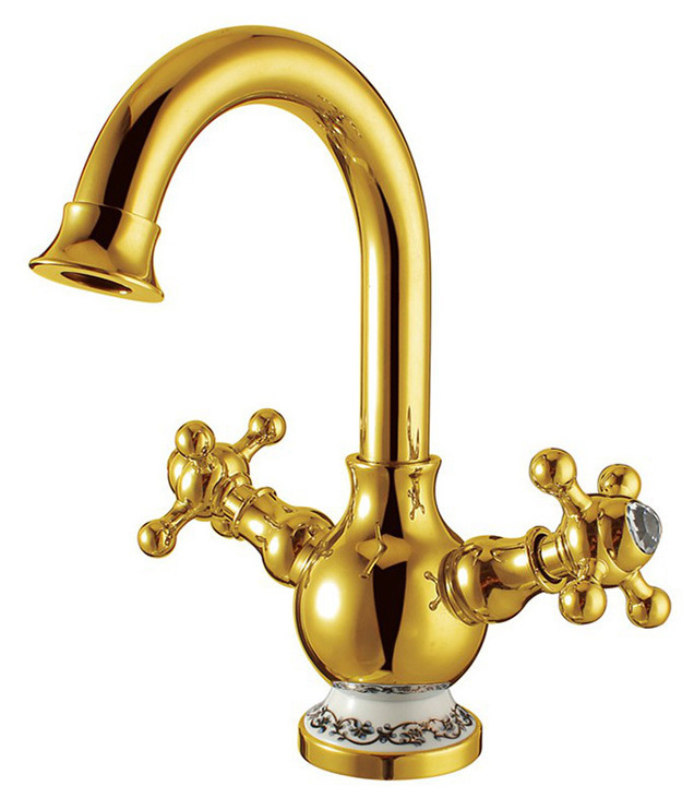 French gold bathroom faucet short USA double handle wash basin faucet