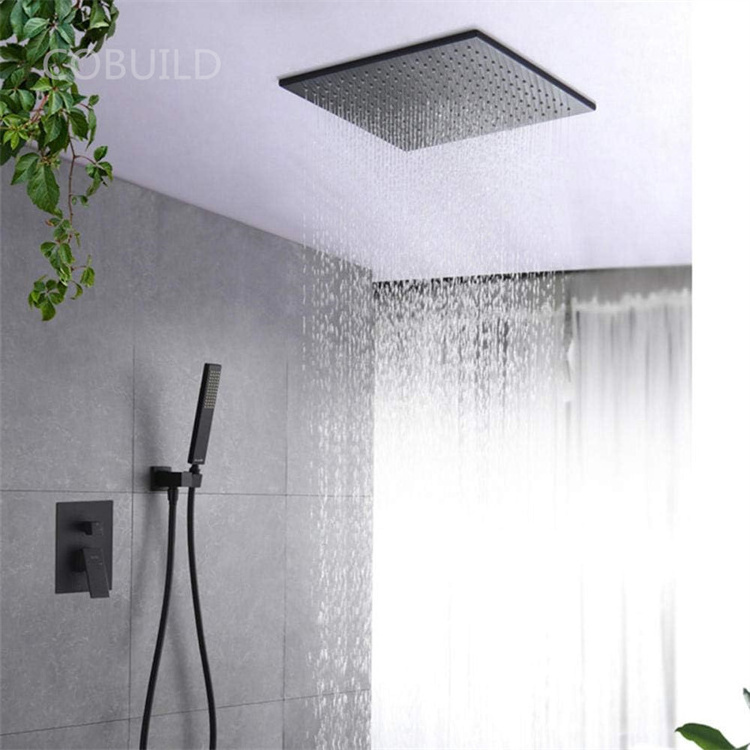 12 Inch Rain Pressure Boosting Ceiling Shower Heads Faucet Square Concealed Shower Set Black