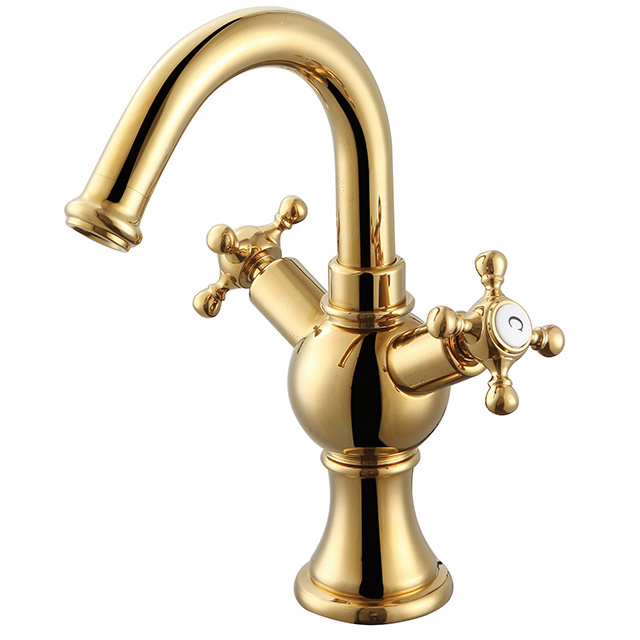 French gold bathroom faucet short USA double handle wash basin faucet