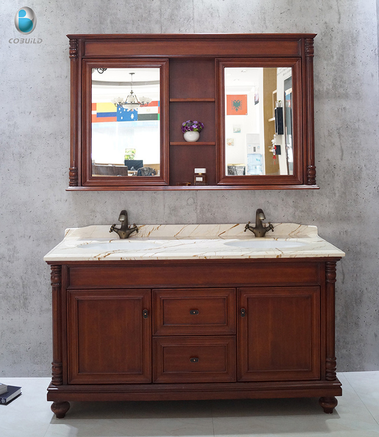 Designer design luxury antique curved wooden bathroom vanity with curved mirror cabinet