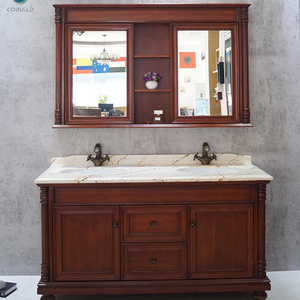 Designer design luxury antique curved wooden bathroom vanity with curved mirror cabinet