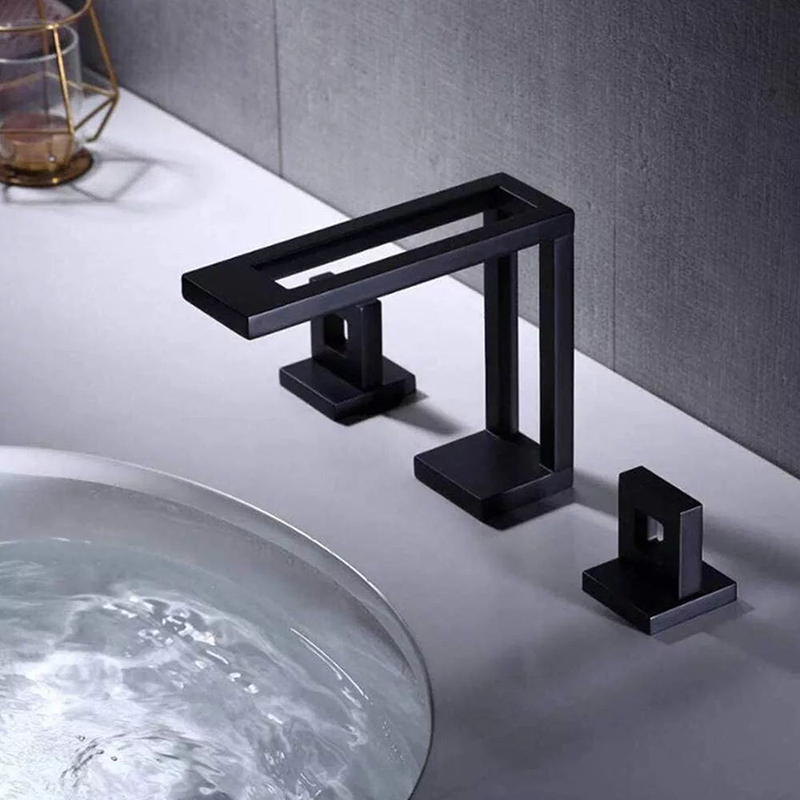 New Designer Black Bathroom Sink Faucet Three Hole Deck Basin Faucet