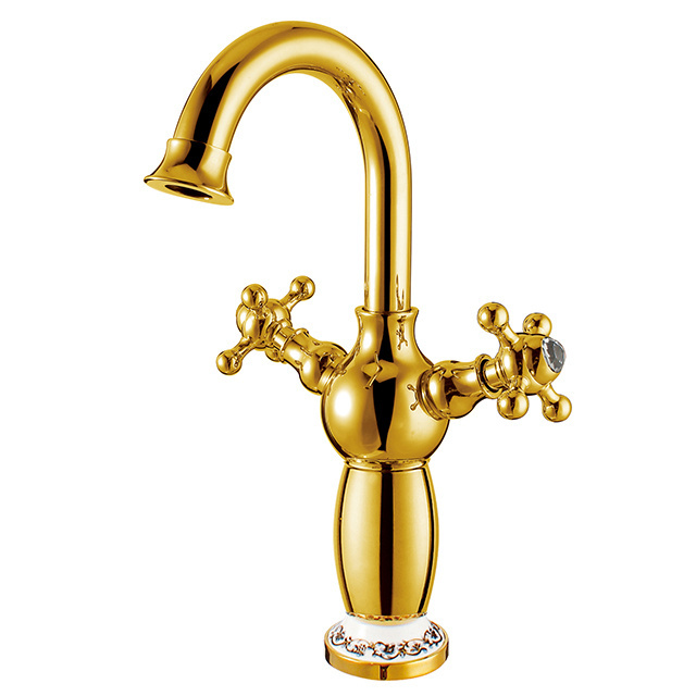 French gold bathroom faucet short USA double handle wash basin faucet