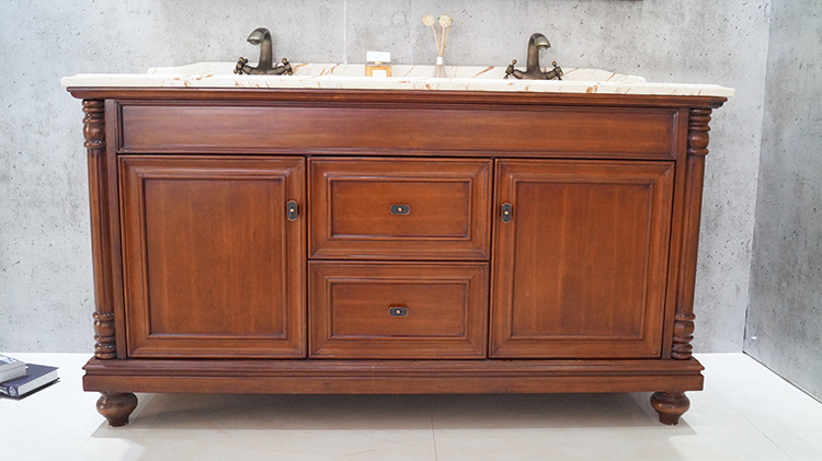 Designer design luxury antique curved wooden bathroom vanity with curved mirror cabinet