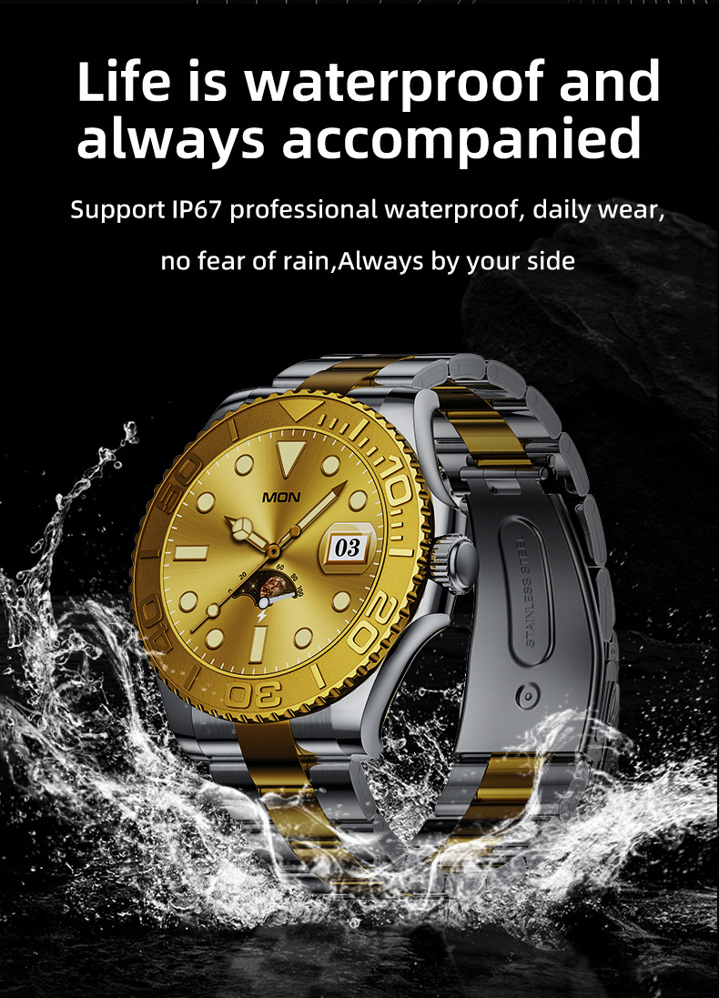 2024 Luxury Water proof Smart Watch AW46 with Stainless Steel Amoled Screen BT Calling Round Dial Smartwatch