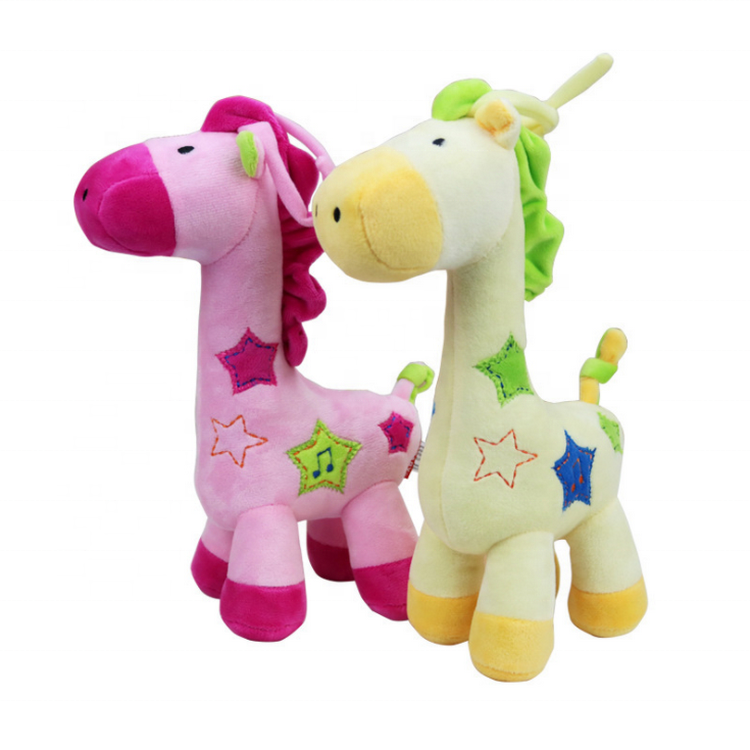 Funny Rainbow giraffe plush toy with Music box Soft stuffed horse Children's animal companion toy Custom logo