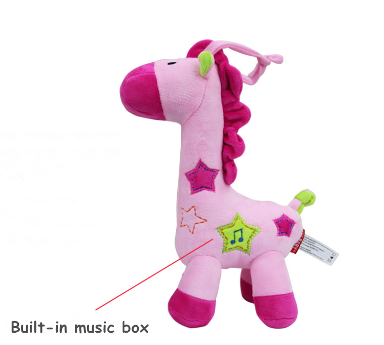 Soft stuffed horse Children's animal companion toy Funny Rainbow giraffe plush toy with Music box Custom logo