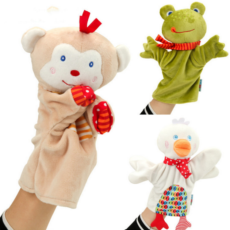 Creative toys cute animal hand puppets plush toy custom Frog monkey duck plush hand doll for kids