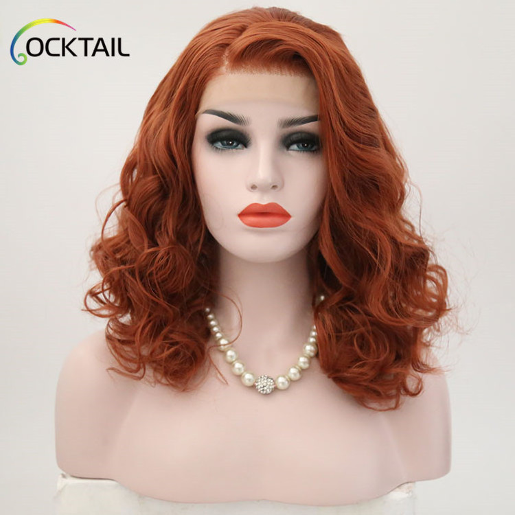 350 orange copper red color synthetic front lace wig, heat resistant colored wig auburn synthetic lace front wig in stock