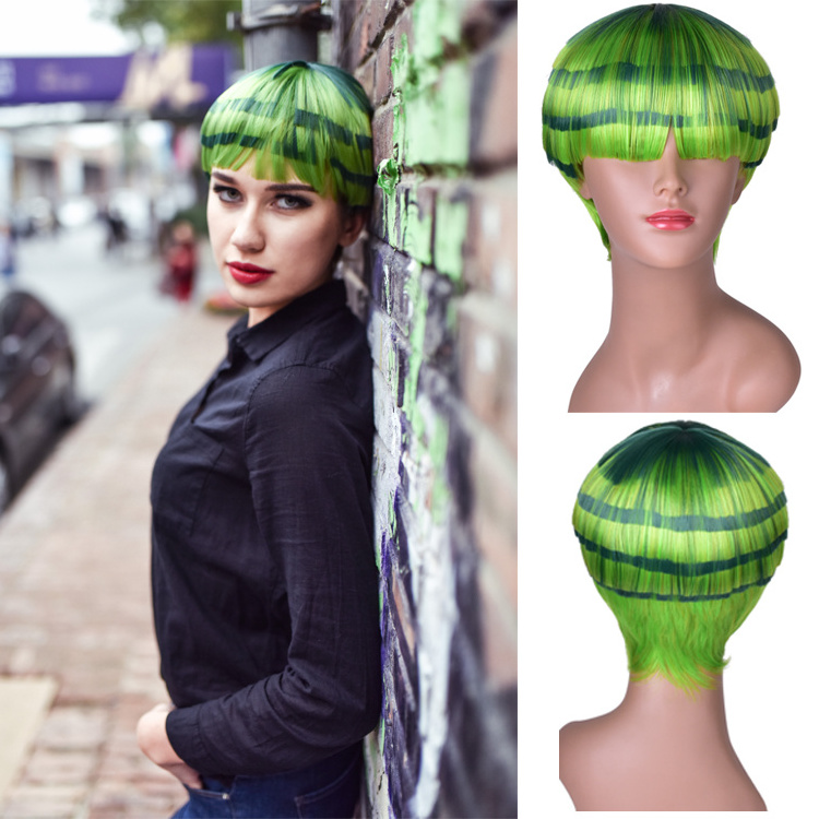 short synthetic hair wig mushroom wig, fashional water melon synthetic wig in stock