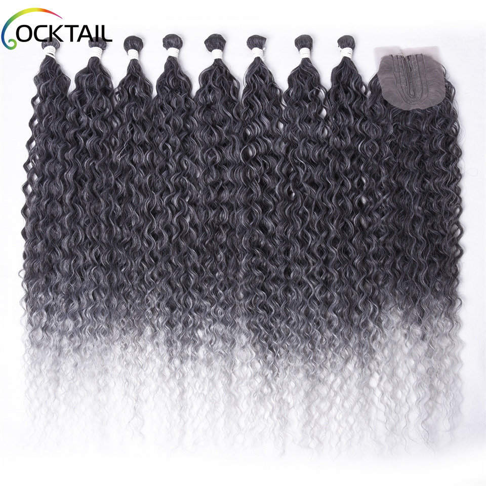 ombre color synthetic hair weft, heat resistant fiber synthetic hair weave bundles, 1 pack synthetic hair bundles with closure