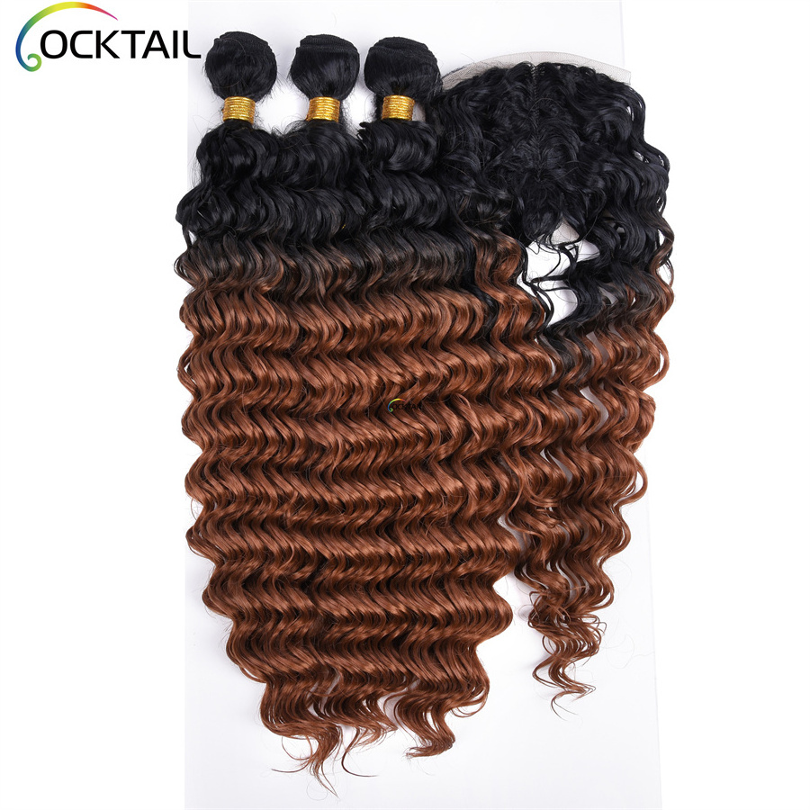 ombre color synthetic hair weft, heat resistant fiber synthetic hair weave bundles, 1 pack synthetic hair bundles with closure