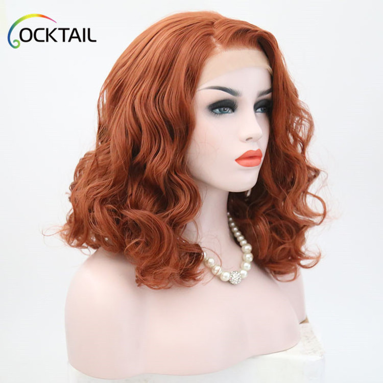 350 orange copper red color synthetic front lace wig, heat resistant colored wig auburn synthetic lace front wig in stock