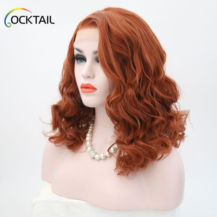 350 orange copper red color synthetic front lace wig, heat resistant colored wig auburn synthetic lace front wig in stock