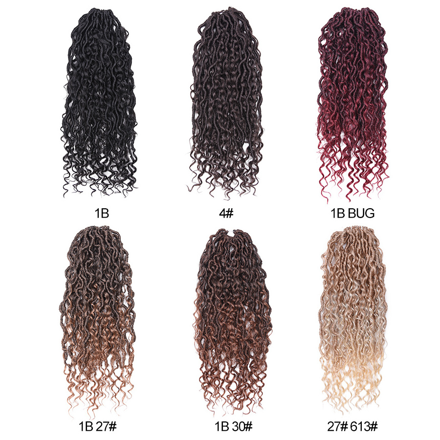 10 12 14 16 20 30 inch goddess faux locs crochet braid hair, 2x mambo 30 strands ombre color curly faux locs hair extensions