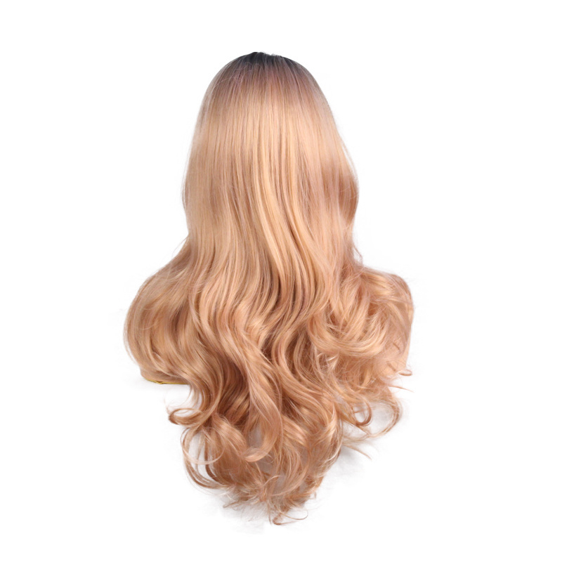 ombre color loose curly synthetic lace front wig, imported synthetic fiber wig blond dark roots