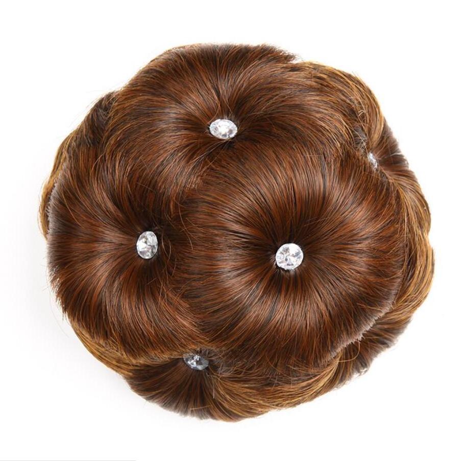 bridal wed braid hair bun piece, wig with bun for short hair, artificial nine flower hair bun pad