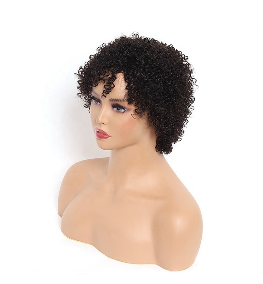 Wholesale Short Bob Pixie Cut Kinky Curly No Lace Machine Made Human Hair Wigs with Baby Hair for Black Women Human Hair Wigs