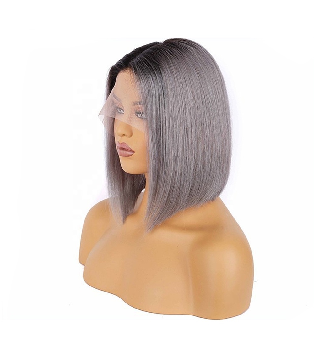 Wholesale Fashion Ombre Grey Short Bob Wigs 13x4 T Part Transparent Lace Front Human Hair Wigs for Black Women