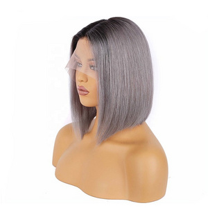 Wholesale Fashion Ombre Grey Short Bob Wigs 13x4 T Part Transparent Lace Front Human Hair Wigs for Black Women