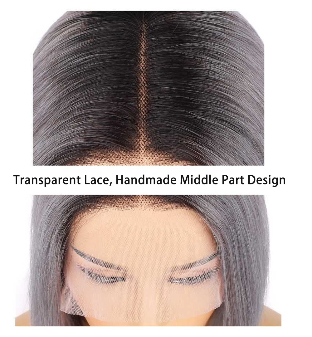 Wholesale Fashion Ombre Grey Short Bob Wigs 13x4 T Part Transparent Lace Front Human Hair Wigs for Black Women