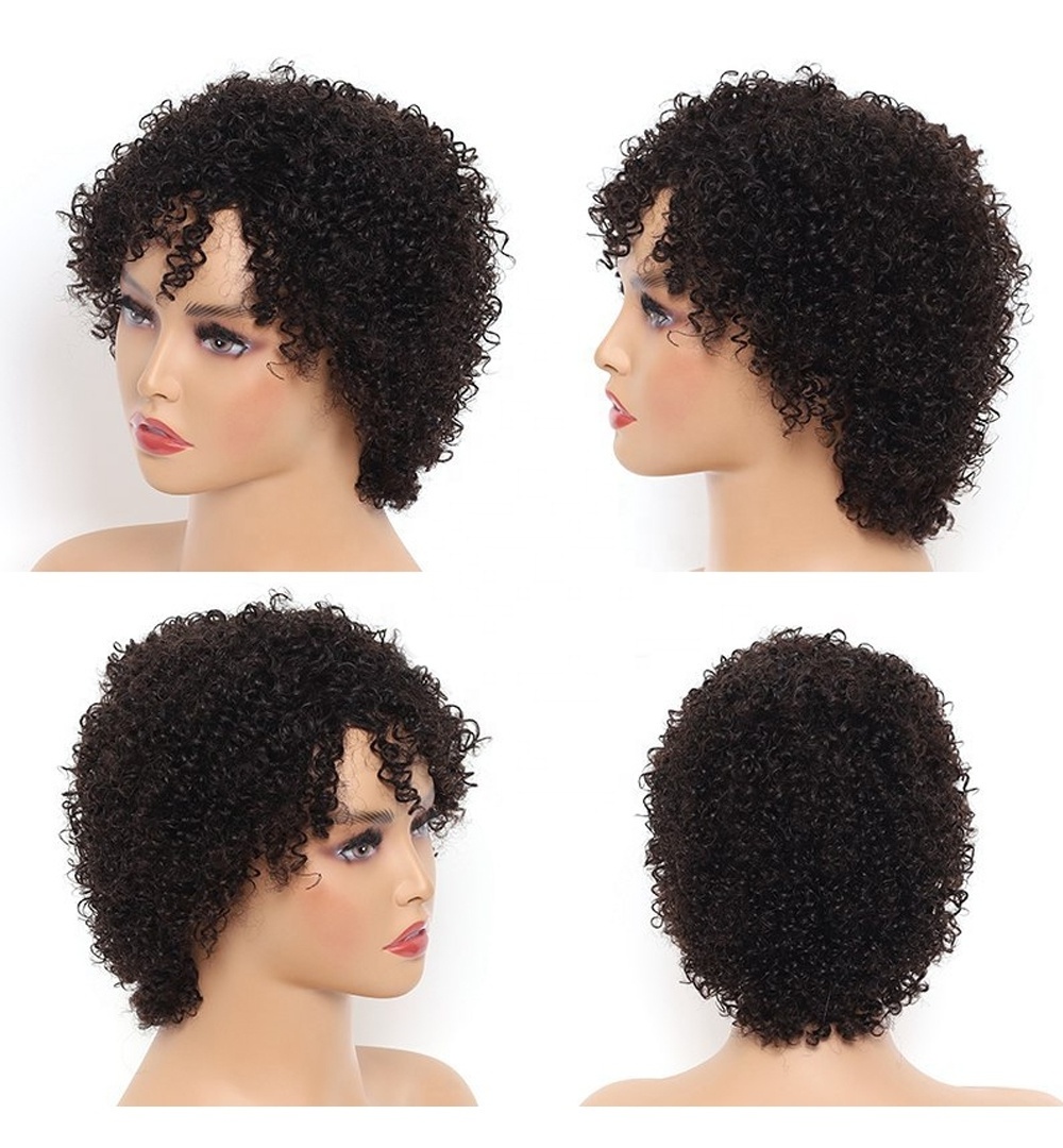 Wholesale Short Bob Pixie Cut Kinky Curly No Lace Machine Made Human Hair Wigs with Baby Hair for Black Women Human Hair Wigs