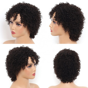 Wholesale Short Bob Pixie Cut Kinky Curly No Lace Machine Made Human Hair Wigs with Baby Hair for Black Women Human Hair Wigs