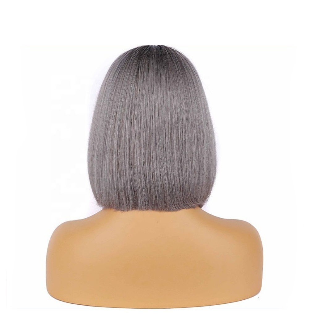 Wholesale Fashion Ombre Grey Short Bob Wigs 13x4 T Part Transparent Lace Front Human Hair Wigs for Black Women