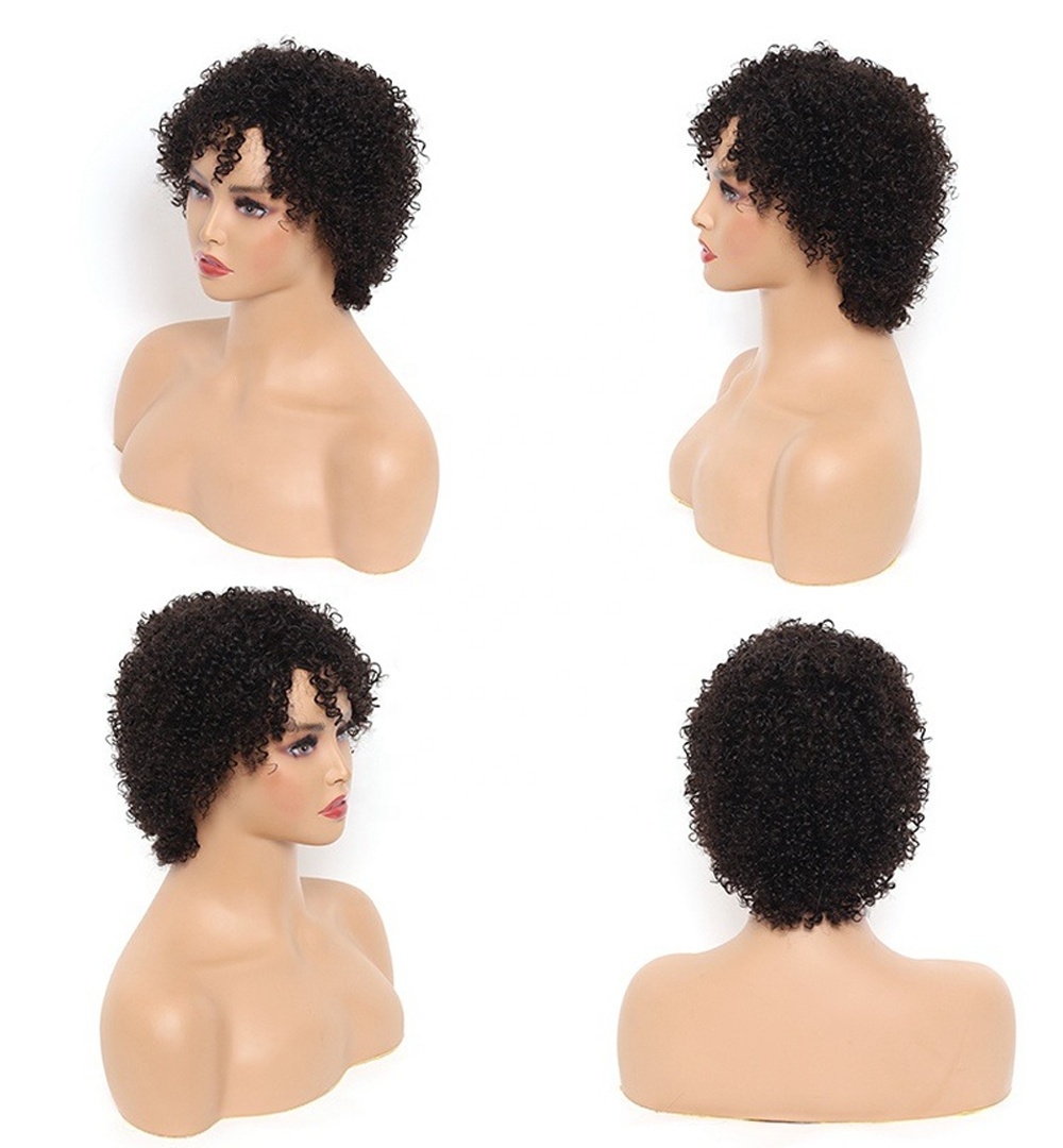 Wholesale Short Bob Pixie Cut Kinky Curly No Lace Machine Made Human Hair Wigs with Baby Hair for Black Women Human Hair Wigs