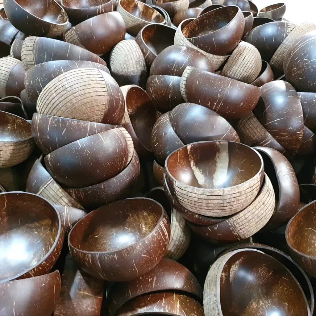 Natural eco friendly  coconut shell bowl with spoons and custom logo coconut shell bowl 100% natural coconut bowl