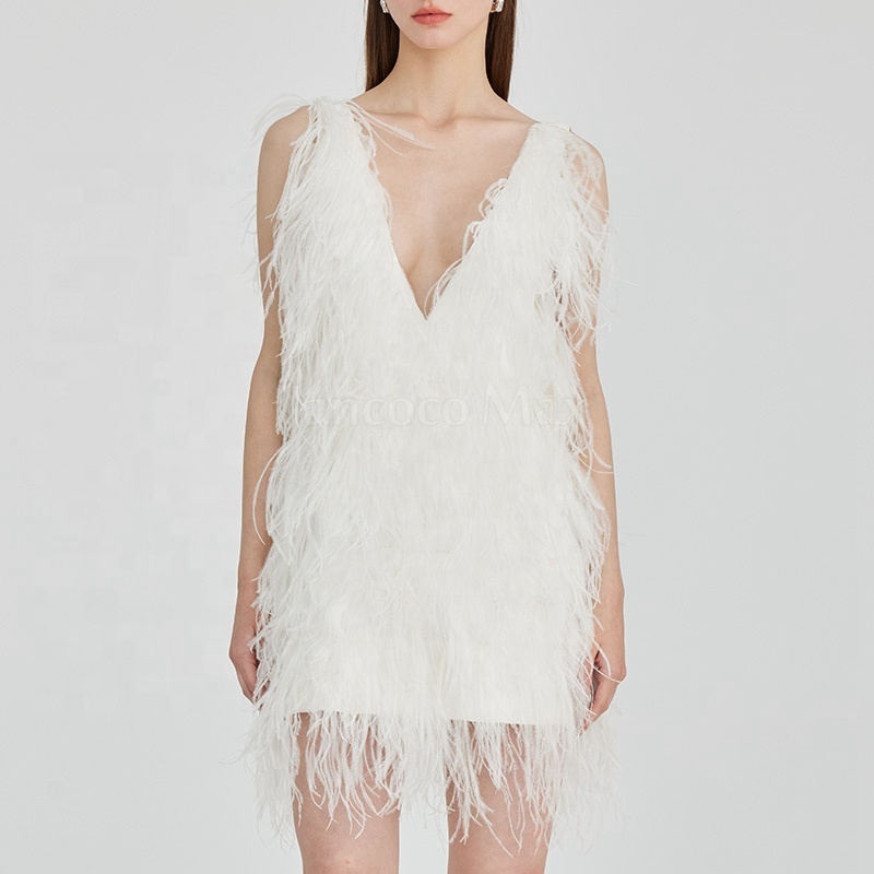 New Stylish Ladies Ostrich Feather Party Dress Feather Skirt Cocktail Party Dress