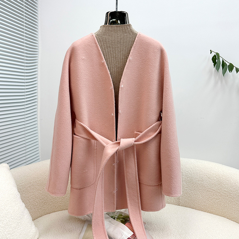 High Quality Detachable Fox Fur Trim Cashmere Coat Women Solid Color Wool Coat with Fur