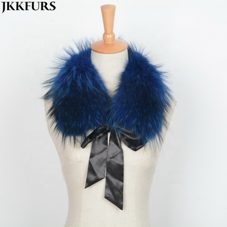 Fashionable Real Fur Shawl Collars Natural Raccoon Fur Scarf Women with Ribbon