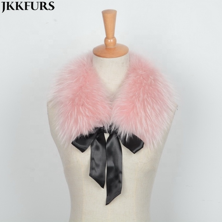 Fashionable Real Fur Shawl Collars Natural Raccoon Fur Scarf Women with Ribbon